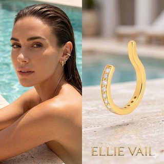 ELLIE VAIL 邁阿密防水珠寶 細緻鑲鑽C型耳環 金色耳骨夾 Leila
