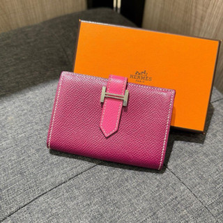 ⭐️香榭屋精品店⭐️ HERMES Bearn Mini 愛馬仕紫色拼桃紅色全皮銀釦卡夾名片夾 B刻 (W2365)