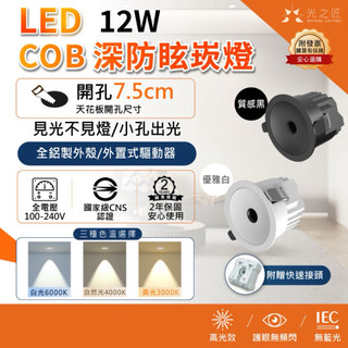設計師愛用款 國家級CNS認證 COB LED 深防眩 小孔出光 12w崁燈 開孔 7.5CM 保固2年 無主燈
