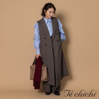 Te chichi 俐落翻領粗花呢雙排釦長版背心(0F001256710)