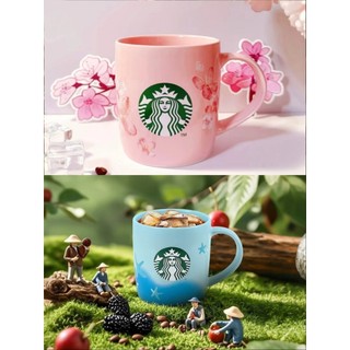 starbucks星巴克杯子/粉嫩咖啡杯藍色海洋陶瓷馬克杯/春日櫻花限定