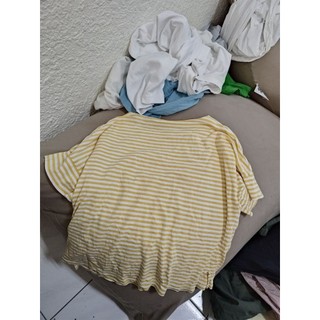 UNIQLO T-SHIRT 黃白條紋 XL號 100%棉