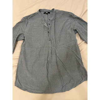 uniqlo 長袖 灰白條紋襯衫 上衣