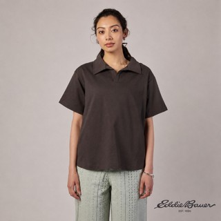 【Eddie Bauer】女性 短袖開領休閒TEE-深咖 E-5TEA-1803