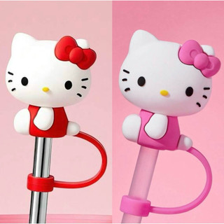 現貨供應24H出貨｜HELLO KITTY 凱蒂貓正版授權🎀3D立體蝴蝶結矽膠吸管套 防塵吸管保護套粉色紅色（不含吸管）