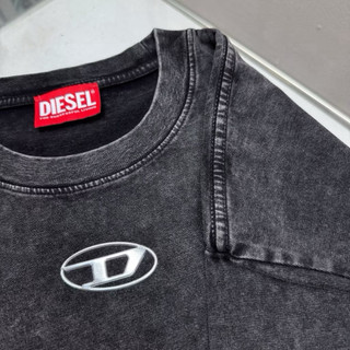 【𝑪𝑱𝑴𝑭】Diesel logo 立體鍍銀短袖t恤 水洗黑短踢短T 復古做舊 寬鬆落肩短踢 男女同款