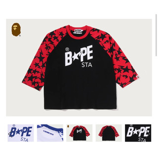 A BATHING APE STA PATTERN BAPE STA RAGLAN CROPPED 拼色流星接袖七分袖