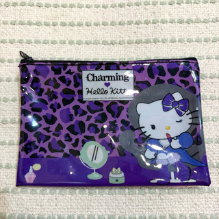 Hello Kitty 紫色豹紋防水拉鏈收納包 小物包 盥洗包