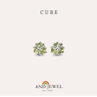 [安珠] 橄欖石 綠色 圓形 3mm 耳環 和諧系列 Cube 寶石銀飾 AND JEWEL