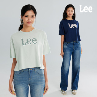 Lee LOGO短版短T 女 白 綠 深藍 LB602110