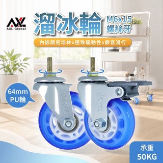 AXL M6螺絲牙萬向輪 2.5吋靜音腳輪 PU滑輪 不傷木地板溜冰輪 適用輕型傢俱/三層置物架/衣架替換輪(台灣製)
