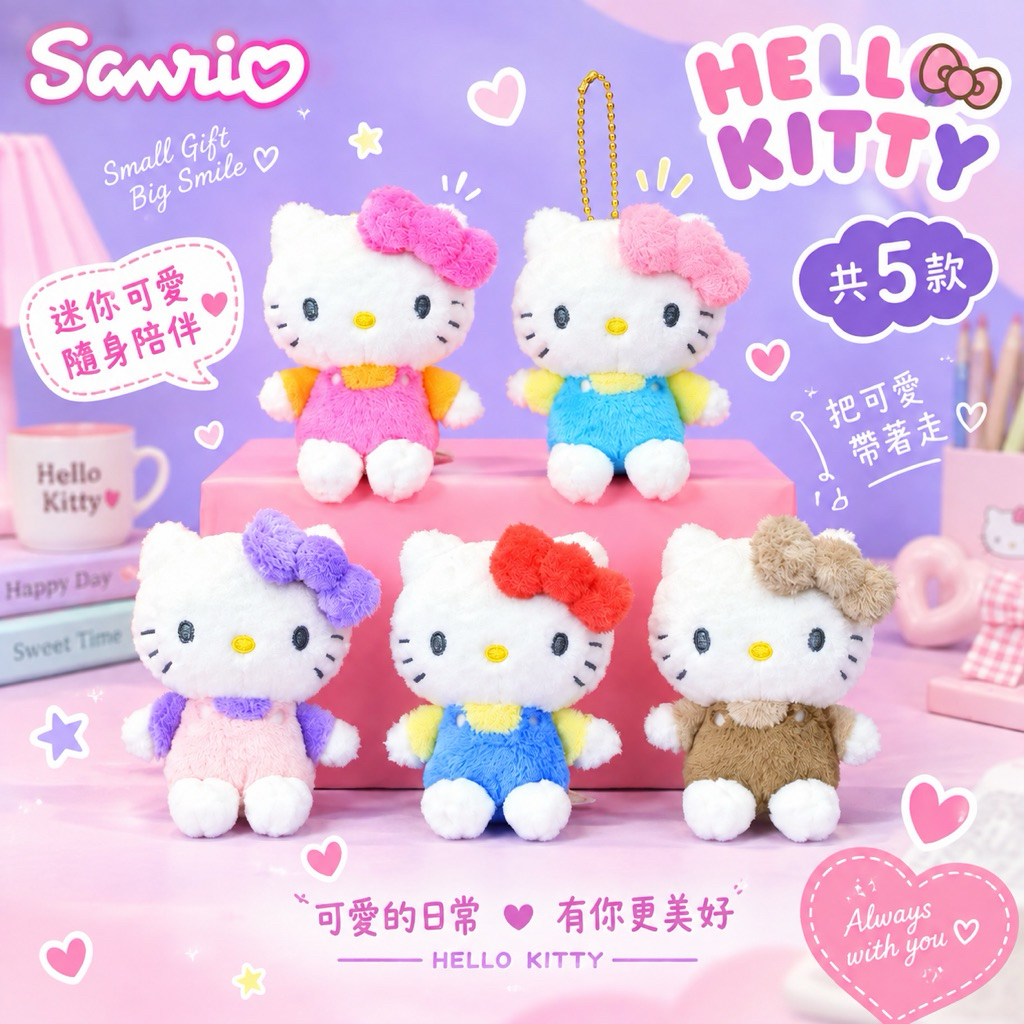 台灣現貨商檢合格（3吋）正版授權三麗鷗 Hello Kitty毛絨系列玩偶娃娃吊飾情人節禮物生日禮物兒童節禮物