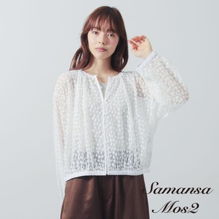 Samansa Mos2 透明感小花刺繡短版開襟罩衫(0F002315810)
