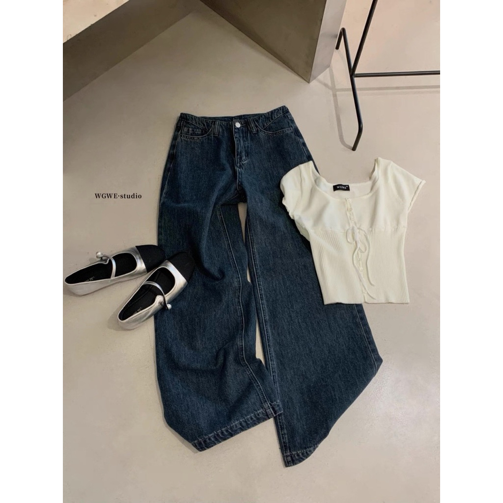 𝐍𝐚𝐜𝐞𝐥𝐲｜（現貨+預購）復古丹寧線條・刺繡腰頭直筒牛仔褲F8002