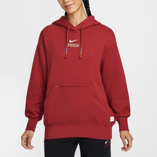 NIKE上衣 女 長袖上衣 連帽上衣 毛圈布 落肩 寬鬆版型 CNY 馬年款 新年款 紅 IQ3826613