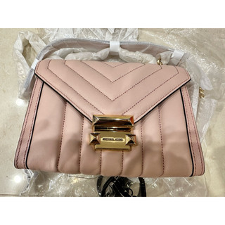 MK 全新Michael Kors WHITNEY NS 經典粉色小羊皮磁扣鏈條包