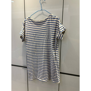 Uniqlo 藍白條紋白色短袖長裙 S