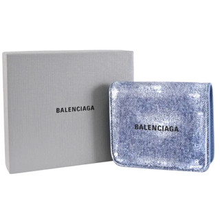 Balenciaga 巴黎世家 經典LOGO丹寧紋Nappa皮扣式零錢中短夾 藍