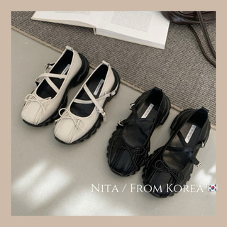 Nita🇰🇷正韓直送方頭褶皺蝴蝶結交叉扣帶瑪莉珍鞋老爹鞋女休閒鞋韓國直送東大門代購