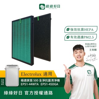 適用Electrolux 伊萊克斯EP51-44WTA EP51-45DGA 抗菌HEPA濾芯2in1 綠綠好日