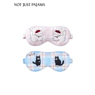 Not Just Pajama Kiki&Milo小貓 格紋印花真絲情侶眼罩禮盒/100%桑蠶絲睡眠眼罩/遮光眼罩