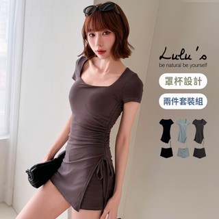 LULUS/辣妹方領單抽繩罩杯BRATOP洋裝+短褲３色【A02260004】帶胸墊 兩件式 褲裙260408