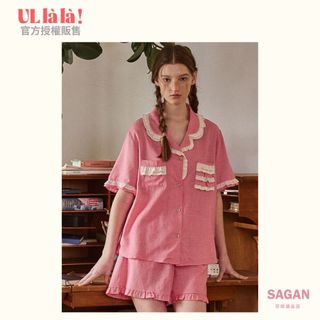 【現貨】SAGAN莎岡選品店｜ULLALA 紅髮安妮聯名睡衣套裝｜霧紅細格 26S