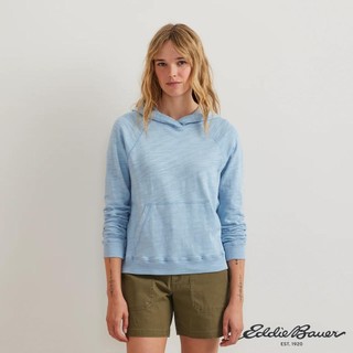 【Eddie Bauer】女性 長袖棉質親膚連帽上衣-淡藍 21690144