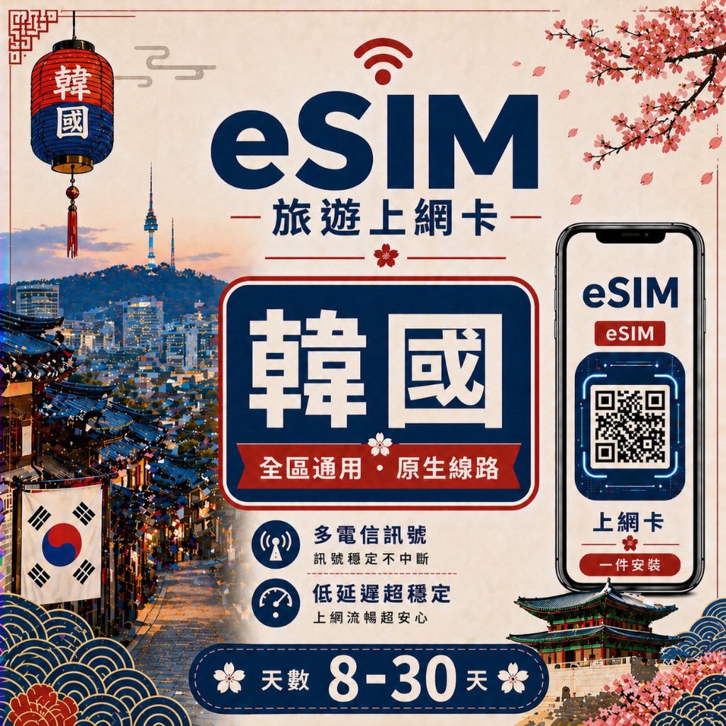 【韓國 eSIM】韓國eSIM｜24H自動發貨五分鐘取件 網卡 韓國esim卡 韓國上網 esim韓國 吃到飽