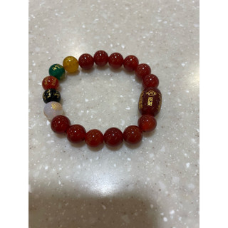 紅瑪瑙五路財神安太歲招財平安福手串