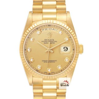 【大眾名錶】 Rolex 勞力士18238 Day-Date 蠔式18K 新包台 金色十鑽面盤 大眾名錶B1312
