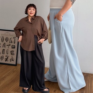 LULUS/PLUS/中大尺碼/鬆弛感壓摺修飾闊腿長褲５色【A04260063】260527