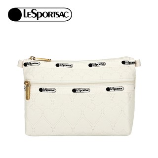 Lesportsac Cosmetic Clutch 雙層拉鍊化妝包 收納袋 盥洗包 女包(米白愛心壓紋) 開學季禮物