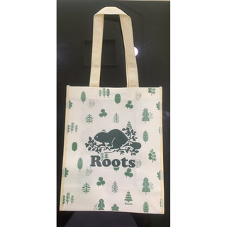 Roots 森林款環保購物袋 全新 不織布手提袋 海狸 Logo 購物提袋 長24 × 寬11 × 高30 cm