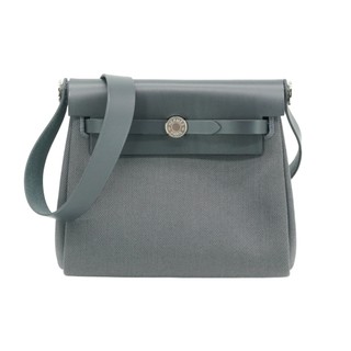 Hermes Herbag 20 Mini 銀釦帆布手提/肩背兩用包(石板灰)