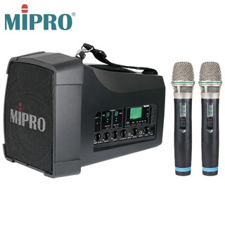 MIPRO MA-200D 雙頻道旗艦型無線喊話器＋搭配兩支ACT-32H手握式麥克風｜肩掛手提式全能無線擴音機系統