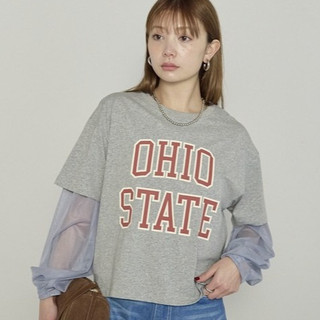 日本 en haut｜美式復古 Logo T 恤＋透膚澎袖網紗上衣兩件組｜可分開穿｜現貨 ෆ LINGO DAILY