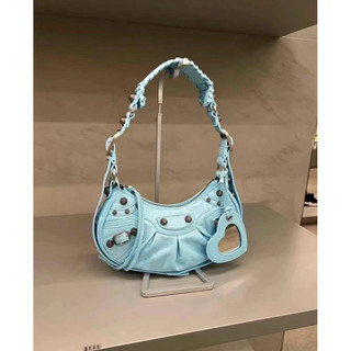 極新 Balenciaga巴黎世家 Le Cagole y2k 銀色 可調節肩帶 小羊皮 斜挎單肩包 xs 淺藍色