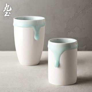 九土手工創意垂滴青瓷杯手工陶瓷茶杯流釉馬克杯家用日式品茗杯禪意下午茶杯藝術水杯景德鎮手工陶瓷茶杯水杯推薦CUPR0627