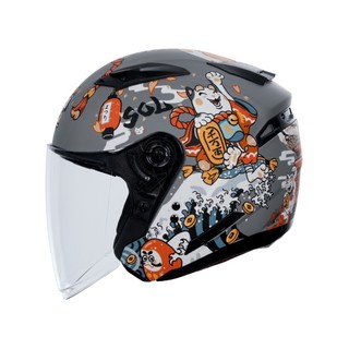 【SOL Helmets】SO-7E開放式安全帽 (招財貓 消光灰/橘) ｜SOL安全帽官方商城
