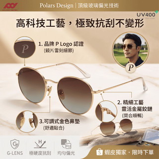 【極光視覺】Polars Design 經典圓框高清晰玻璃偏光眼鏡 玻璃偏光 墨鏡 偏光眼鏡 高硬度 太陽眼鏡 UV防護
