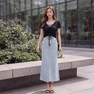 SEOUL MATE 兩件式抽繩罩衫條紋綁帶背心造型套組(2606027) 現貨 女裝