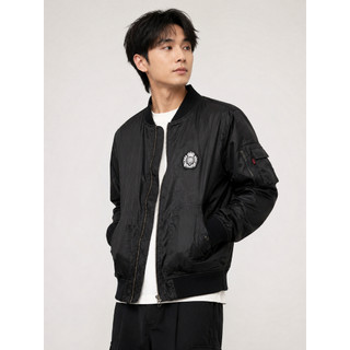 EDWIN 左胸刺繡徽章 男款M號黑色仿皮革飛行外套【衫之小朱】