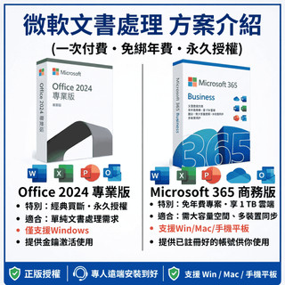 【免訂閱永久使用】Office 2024 / 365 微軟辦公軟體 Word Excel 盒裝