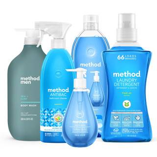 Method美則 性感藍調5件組 洗手乳 洗手液 沐浴乳 男仕潔膚露 清爽 陽光 清新 海藍 洗衣精 浴廁抗菌清潔劑