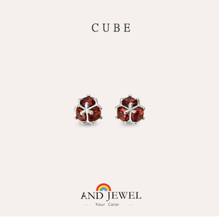 [安珠] 石榴石 紅色 圓形 3mm 耳環 和諧系列 Cube 寶石銀飾 AND JEWEL