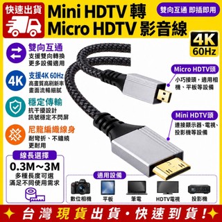 台灣發貨 雙向互通 Micro 轉 Mini HDTV線 影音線 4K 60HZ 公對公 HDTV影音線 接HDMI設備