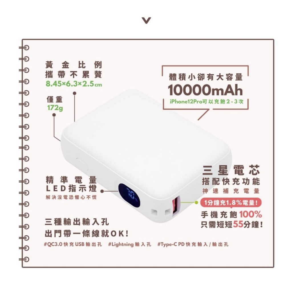 【✨台灣發貨】迷你口袋快充行動電源 PD+QC3.0 大容量10000mAh 移動電源 行動充 行充 充電器 充電寶