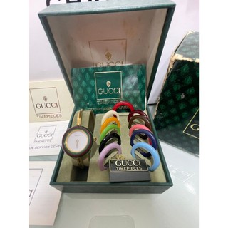 (二手少戴)經典GUCCI 古馳 石英12色環金色錶圈