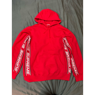 Supreme Text Rib Hooded Sweatshirt 正品 連帽T恤 帽T 紅色 L號 瑕疵 男士 男